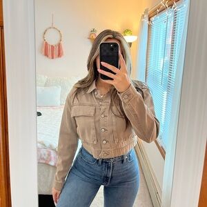 Ci Sono Women's Brown Cropped Jean Jacket